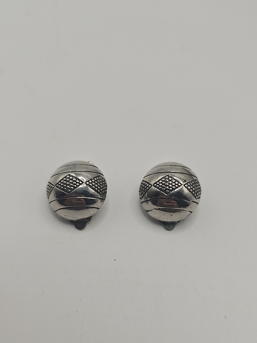 Silver-Tone Textured Dome Clip-On Earrings. Casual Everyday